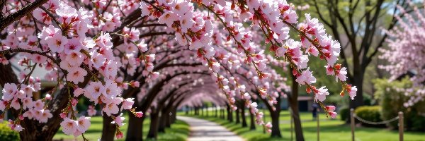 Kwitnące, Alejka, Drzewo owocowe, Grafika AI, Wiosna