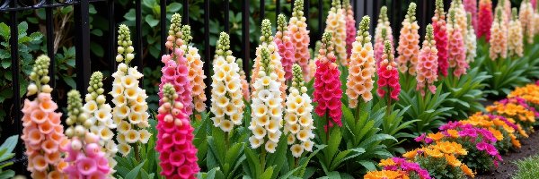 Żelazne, Kolorowe, Ogrodzenie, Naparstnica, Kwiaty