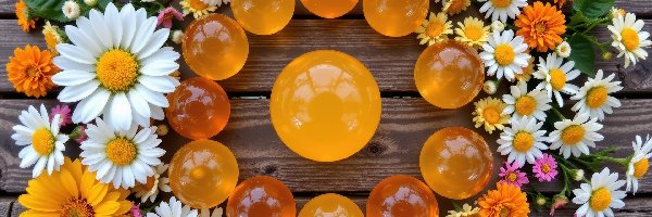 Kolorowe, Żółte, Kwiaty, Deski, Kule