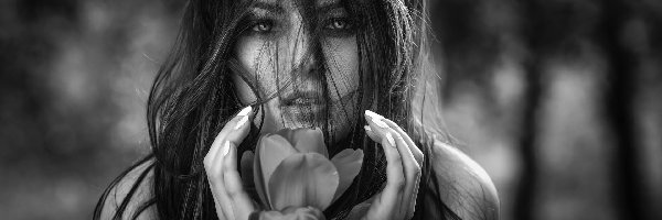 Długie, Czarno-białe, Włosy, Dziewczyna