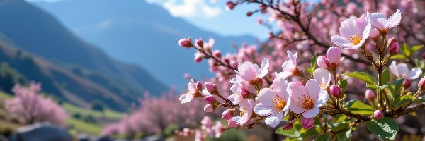 Niebo, Gałązki, Góry, Grafika AI, Kwiaty, Różowe