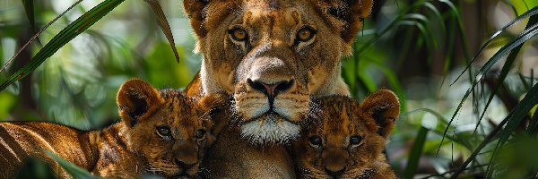 Las, Dwa, Lwiątka, Liście, Lwica, Lew