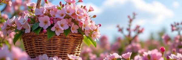 Niebo, Bukiet, Koszyk, Grafika AI, Kwiaty, Różowe