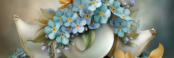 Niezapominajki, Fantazyjny, Kwiaty, Grafika AI, Wazon