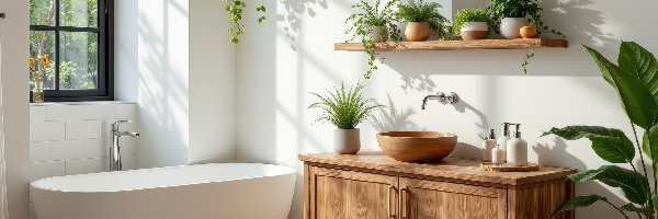 Szafka, Wanna, Lustro, Okno, Umywalka, Kwiaty, Półka, Łazienka