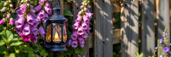 Lampion, Różowe, Płot, Naparstnica, Kwiaty