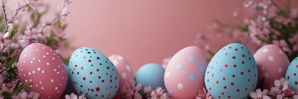Różowe, Różowe, Pisanki, Kwiaty, Niebieskie, Wielkanoc