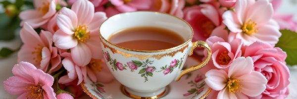 Filiżanka, Kwiaty, Talerzyk, Herbata