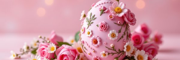 Róże, Różowe, Tło, Różowe, Jajko, Białe, Stokrotki, Wielkanoc