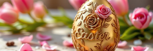 Płatki, Pisanka, Napis, Złota, Wielkanoc, Róża, Easter