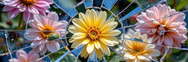 Pęknięte, Pęknięty ekran, Szkło, Kwiaty
