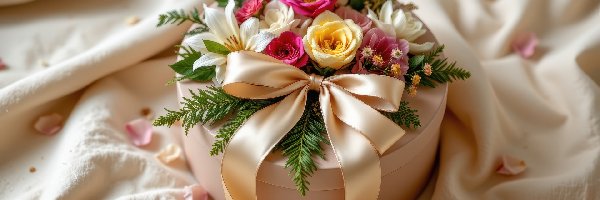 Kokarda, Prezent, Kwiaty, Tkanina, Pudełko, Okrągłe