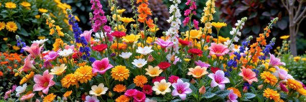 Różne, Kwiaty, Kolorowe, Rabatka, Ogród