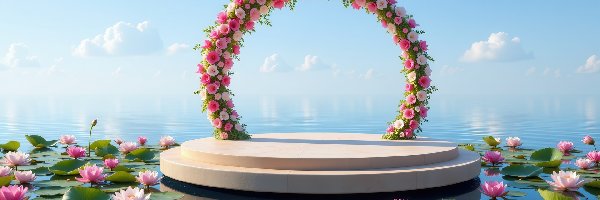 Al, Kwiaty, Kwiatowy, Morze, Podium, Lilie wodne, Łuk