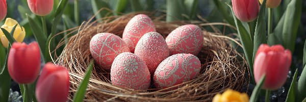 Gniazdko, Tulipany, Pisanki, Wielkanoc