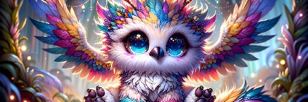 Kolorowy, Duże, Ptak, Grafika AI, Oczy