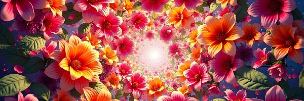 Różowe, Grafika AI, Kwiaty, Pomarańczowe