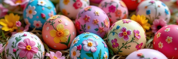 Kolorowe, Kwiaty, Pisanki, Wielkanoc