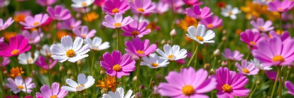 Kwiaty, Białe, Różowe, Kosmea
