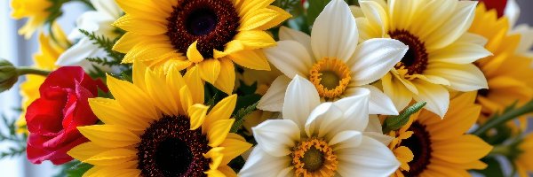 Bukiet kwiatów, AI, Słoneczniki, Kwiaty