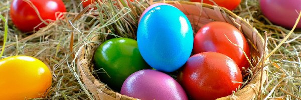 Wielkanoc, Kolorowe, Pisanki, Koszyk, Jajka