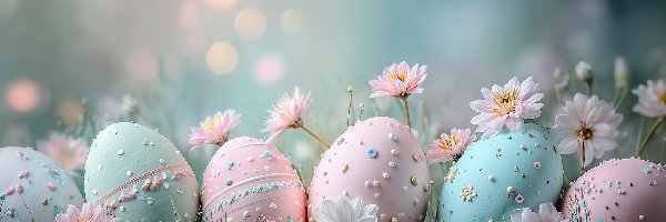 Jajka, Wielkanoc, Pisanki, Grafika AI, Kwiaty