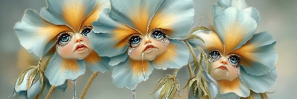 Płaczące, Grafika AI, Twarze, Kwiaty