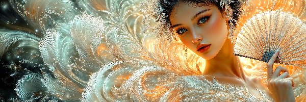 Wachlarz, Grafika, Pióra, Kobieta