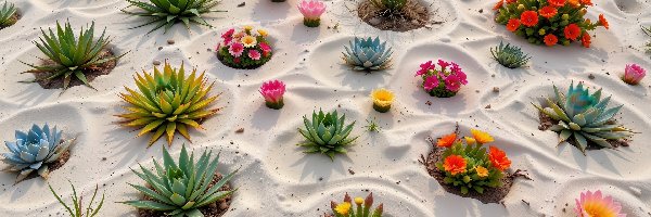 Kwiaty, Rośliny, Piasek, Kępki