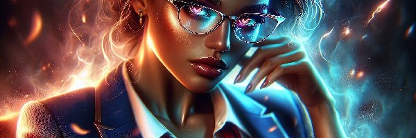 Kobieta, Okulary, Spojrzenie, Grafika, Marynarka