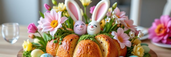 Wielkanocny, Pisanki, Chleb, Grafika AI, Kwiaty