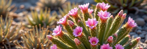Kaktus, Kwiaty, Różowe, Kwitnący