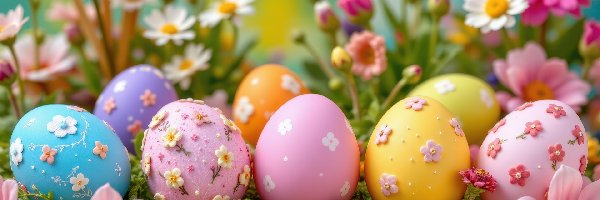 Kolorowe, Kwiaty, Pisanki, Grafika AI, Wielkanoc