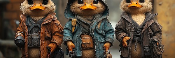 Trzy, Ubranka, Kaczki, Grafika AI, Czapki