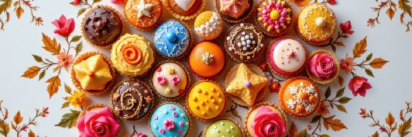 Babeczki, Listki, Kwiaty, Udekorowane