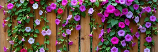 Różowe, Kwiaty, Fioletowe, Płot, Powój