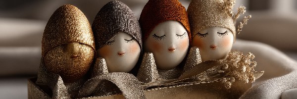 Twarze, Grafika AI, Wstążki, Jajka