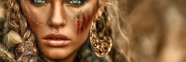 Dziewczyna, Twarz, Wojownik, Grafika AI, Spojrzenie