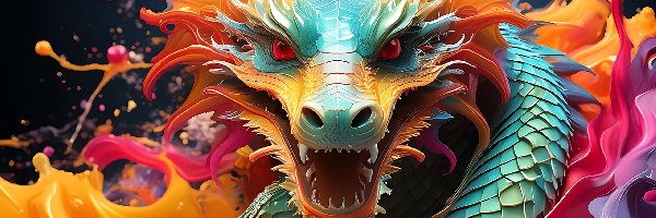 Kolorowy, Fantasy, AI, Smok