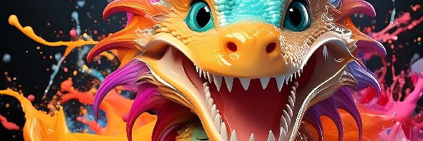 Smok, Fantasy, Uśmiech, Kolorowy