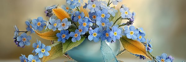 Filiżanka, Grafika AI, Wstążka, Niezapominajki