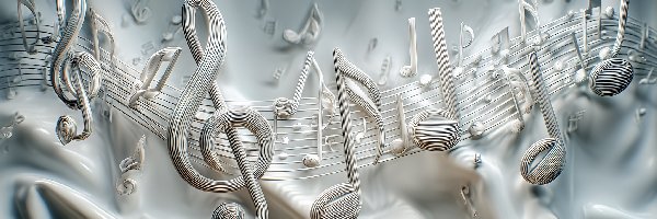 Pięciolinia, Grafika AI, Klucz wiolinowy, Nuty