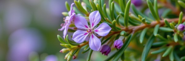 Różowe, Kwiaty, Drobne, Igiełki, Gałązka