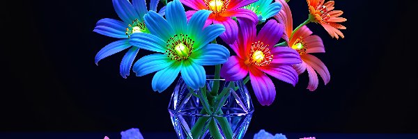 Szklany, AI, Wazon, Kwiaty