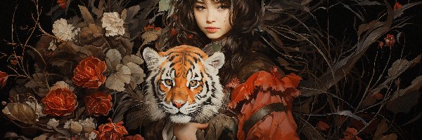 Kwiaty, Tygrys, Dziewczyna