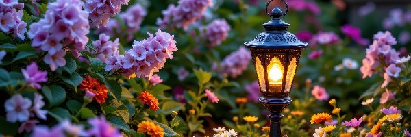 Kwiaty, Lampa, Ogród