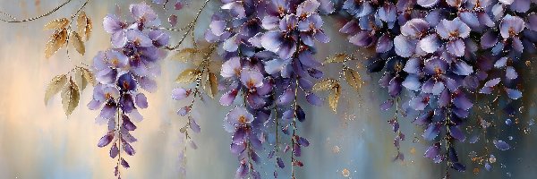Glicynia, Fioletowe, Wisteria, Grafika AI, Kwiaty