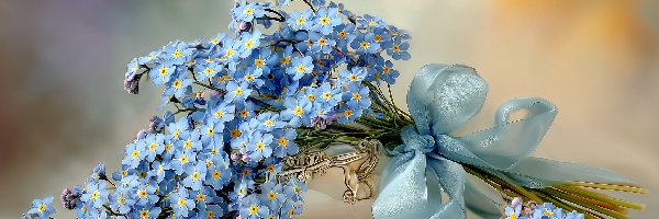 Niezapominajki, Niebieska, Bukiet, Grafika AI, Wstążka