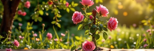 Kwiaty, Deski, Róże, Różowe