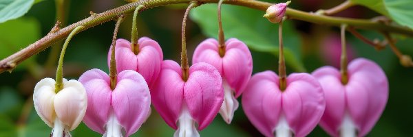 Różowe, Gałązka, Kwiaty, Serduszka okazałe
